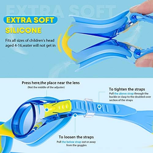 Portzon Unisex-Child Swim Goggles, Anti Fog No Leaking Clear Vision Water Pool Swimming Goggles