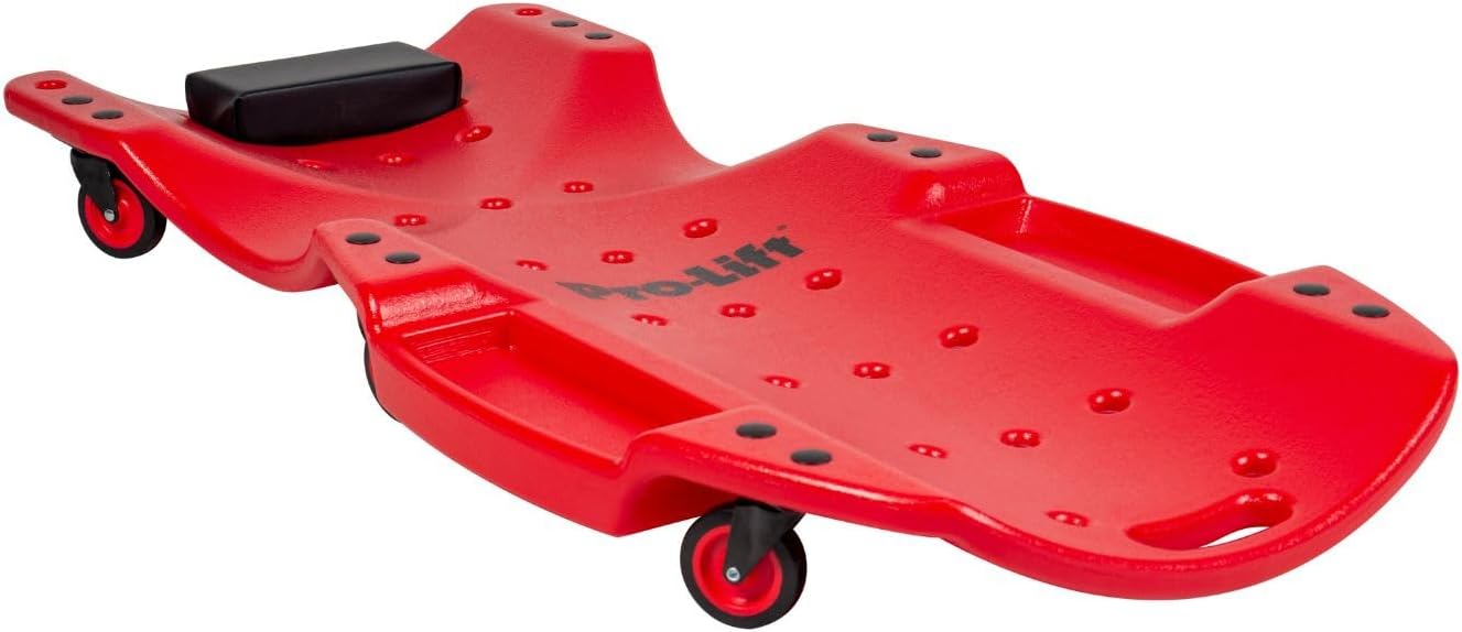 Pro-LifT C-6048 Mechanic Plastic Creeper 48 Inch - Blow Molded Ergonomic HDPE Body with Padded Headrest & Dual Tool Trays - 440 Lbs Capacity Red