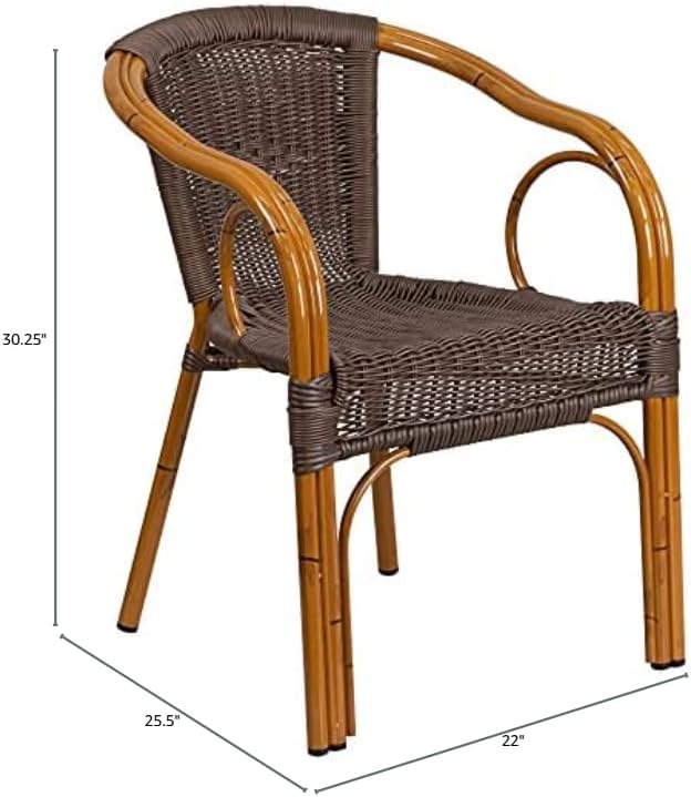 Flash Furniture Rattan Chair with Aluminum Frame, Burning Brown/Red Bamboo | Durable Construction, Commercial Use