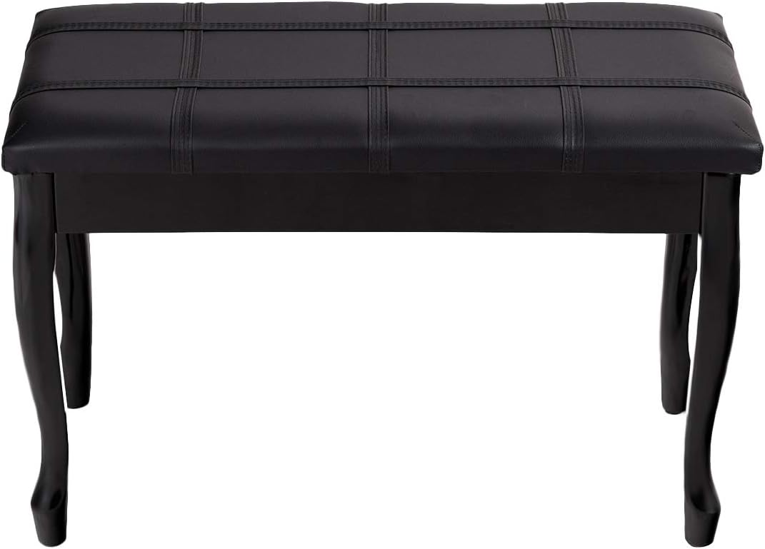 GOFLAME Piano Bench Stool with Padded Cushion and Music Storage, Heavy Duty Piano Duet Seat with PU Leather Padded Seat and Solid Wooden Legs