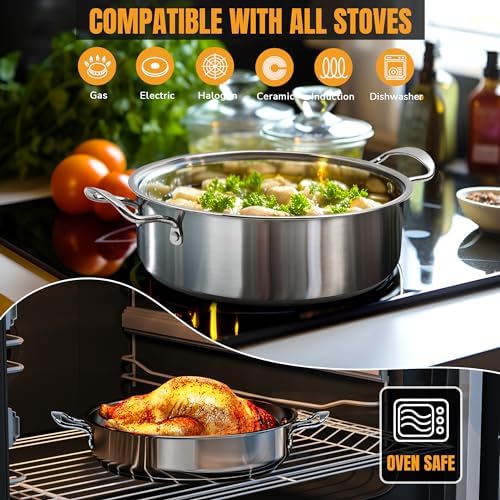 Stainless Steel pots and pans set, 6 PCS Nonstick Induction Cookware Set | Works with Induction/Electric and Gas Cooktops, Dishwasher Safe