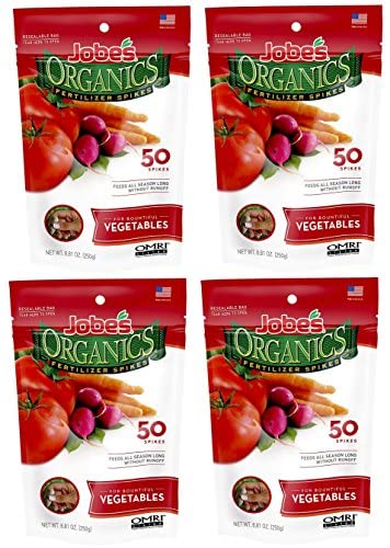 Jobe’s Organics Vegetable & Tomato Fertilizer Spikes, 2-7-4 Time Release Fertilizer for All Vegetables, Herbs and Tomato Plants