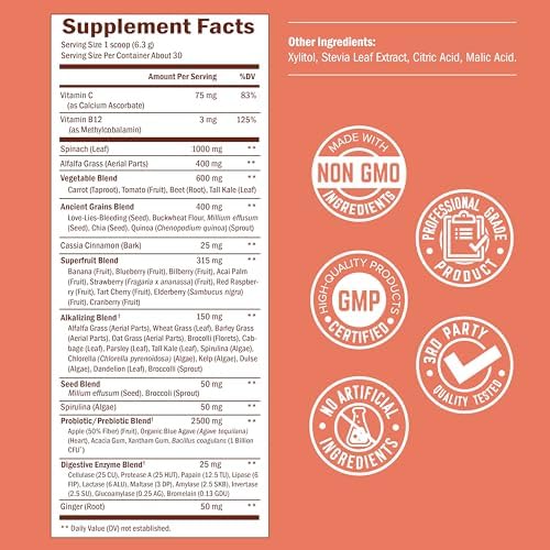 Super Greens Powder with Probiotics, Prebiotics, Digestive Enzymes