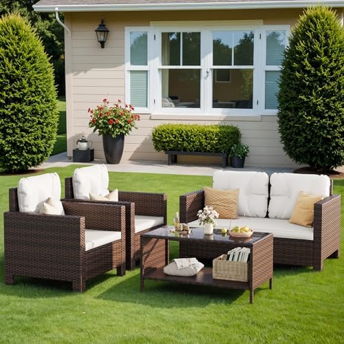 Homall 4 Pieces Patio Furniture Sets Wicker Chair Conversation Sofa