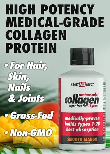 HEALTH DIRECT AminoSculpt Sugar-Free Liquid Collagen, Tart Cherry, 30 oz | High-Potency Collagen for Men & Women. Supports Hair, Skin, Nails & Joints. Medical-Grade, No Mixing, Non-GMO & Grass-Fed