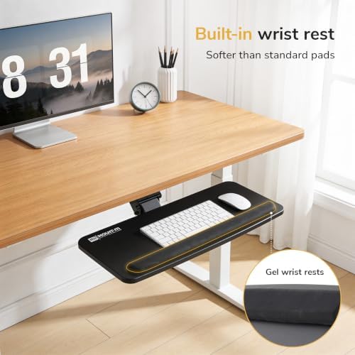 Mount-It! Under Desk Keyboard Tray, Slide-Out Keyboard Drawer with Height, Tilt and Swivel Adjustment