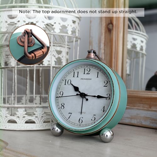 Peakeep 4" Small Battery Operated Analog Alarm Clock, Antique Retro Style