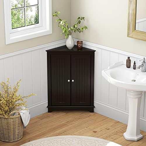Spirich Corner Bathroom Cabinet with Doors and Adjustable Shelf, White