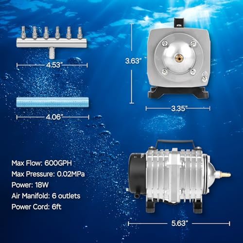 AquaMiracle Aquarium Air Pump Commercial Air Pump with Aluminum Housing, 600/1000/1200/1750GPH Fish Tank Bubbler Pond Aerator for Aquariums, Ponds