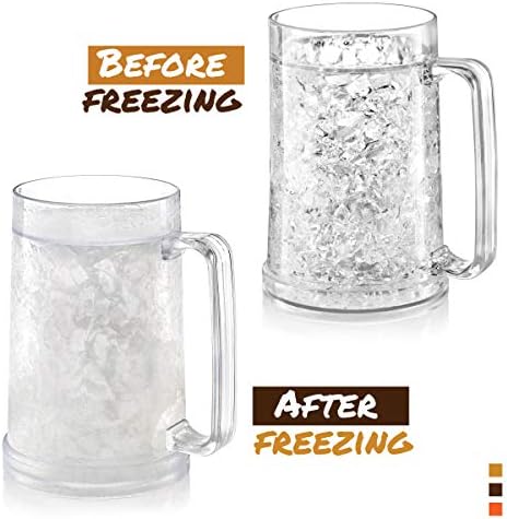 luxail Beer Mugs For Freezer, Double Wall Insulated Plastic Beer Glasses – Freezer Mugs, 16 oz – Perfect Frozen Beer Mugs for Home Bar Accessories