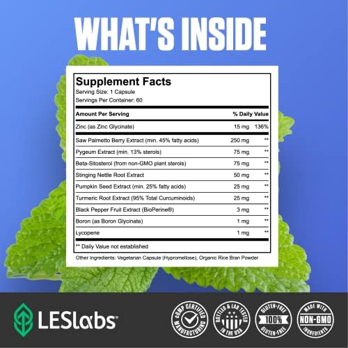LES Labs Prostate Health – Prostate Support, Urinary Tract Health, Fewer Bathroom Visits & Improved Sleep – Saw Palmetto, Pygeum