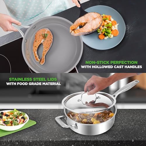 NutriChef Professional 12-Piece Nonstick Cookware - PFOA/PFOS-Free, Heat Resistant Lacquer, Elegant Design, Multi-Sized Pots and Pans, Teal/Gray/Green