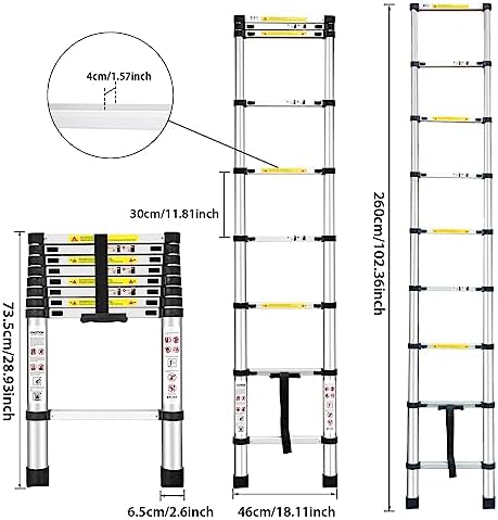 Yami 8.5FT Telescoping Ladders, EN131 Standards Aluminum Extension Ladder