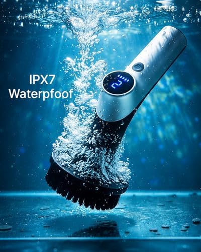 Electric Spin Scrubber IPX7 Waterproof Shower Scrubber with 7 Brush Heads | 2.5N·m Torque Power Scrubber for Bathroom Grout Tile Bathtub Cleaning