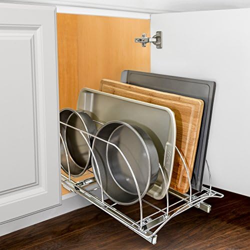 LYNK PROFESSIONAL® Pull Out Cookie Sheet Organizer for Cabinet – Baking Sheet Organizer – Sheet Pan Organizer - Lifetime Ltd. Warranty – 10” x 21” Deep Inside Cabinet, Chrome