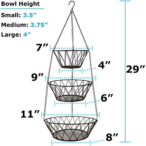 Heavy Duty - 3 Tier Hanging Kitchen Black Fruit Basket