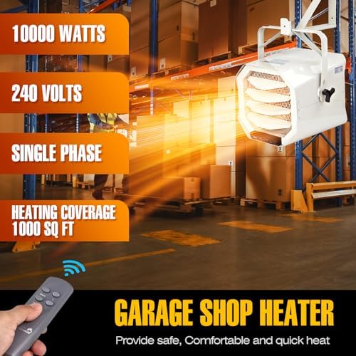 DR. INFRARED HEATER DR-910F 10,000-Watt 240V Heavy-Duty Hardwired Shop Garage Heater Wall/Ceiling Mounted with Remote Controlled Thermostat