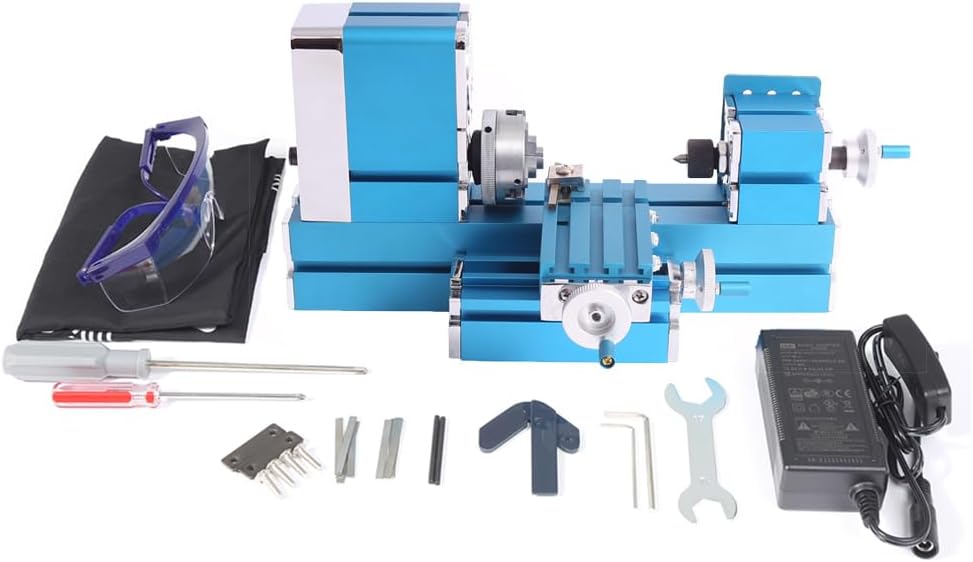 Mini Metal Lathe Machine CNC DIY Tool Benchtop Wood Lathe Woodworking for Hobby Sience Education Modelmaking, AC110V 50/60HZ