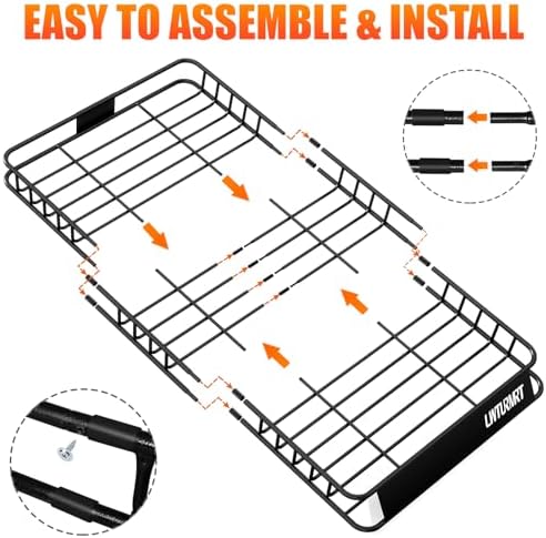 LWTURMRT 64 x 39 Inch Universal 300LB Heavy Duty Roof Rack Cargo with Cargo Net, Car Top Luggage Holder Carrier Basket for SUV