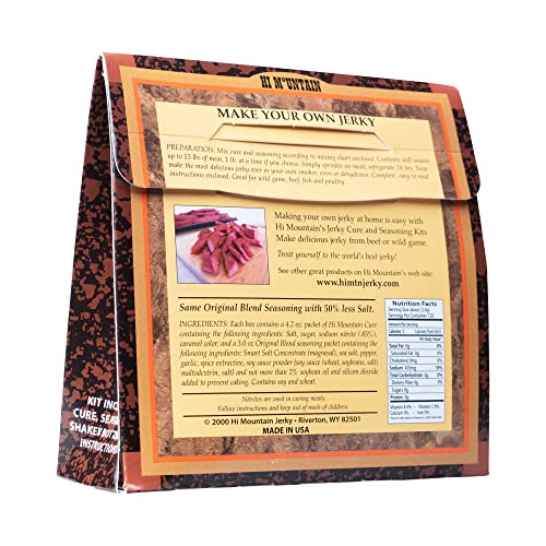 Hi Mountain HUNTERS BLEND Jerky Seasoning and Cure Kit | Low Sodium | Savory hunter-style flavor, perfect beef jerky seasoning for deer, elk, & venison. Smoker, dehydrator, or oven. Makes 15 lbs