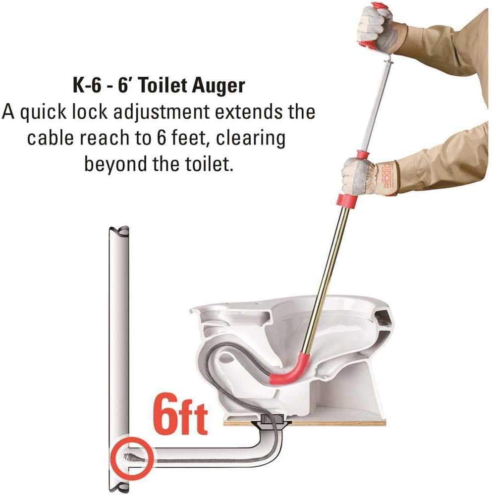RIDGID 59802 K-6DH Hybrid Toilet Snake Auger with 6' Heavy-Duty Drop Head Tri-Wrap Cable, Manual or Cordless Drill Operated Plumbing