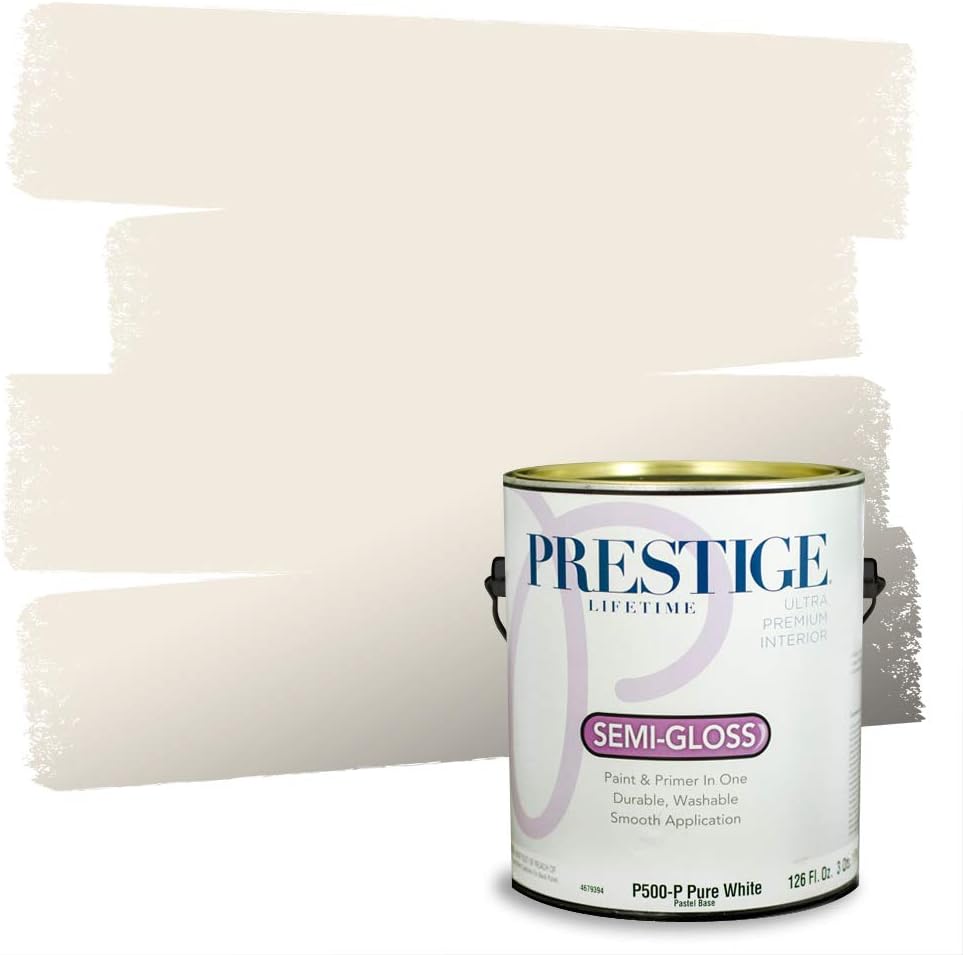 PRESTIGE Paints Exterior Paint and Primer In One, 1-Gallon, Semi-Gloss, Comparable Match of Sherwin Williams* Pure White*