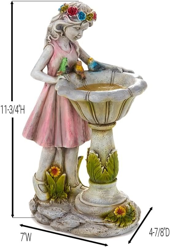 The Lakeside Collection Bird Bath Sculpture Solar Lighted Girl with Fountain