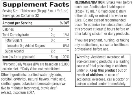 Nature’s Way Liquid Iron Supplement, 18 mg per Serving, Berry, 16 Fl Oz | Gentle Glycinate Iron, Fast-Absorbing Liquid, Iron for Red Blood Cell Support and Energy Metabolism*, No Sugar Added