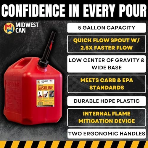 Midwest Can Company 5610 5 Gallon Gas Can Fuel Container Jugs w/Spout (2 Pack)