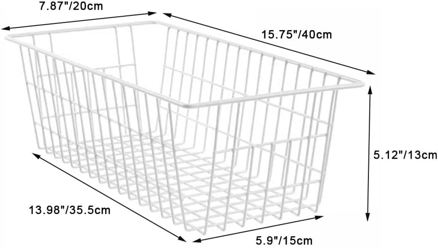 SANNO 15.7" Freezer Baskets Wire Storage Baskets Bin Organizer Food, Kitchen, Basket Organizers Bins for Home, Bathroom, Closet Organization, white