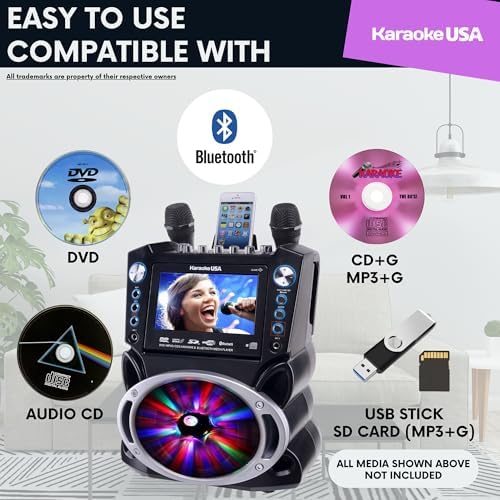 Karaoke Machine with Lyrics Display 7" Screen. CD+G, DVD, MP3+G, MP3