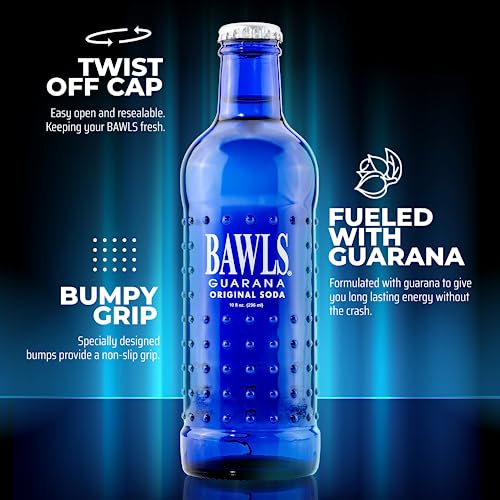 BAWLS Guarana Original - Guarana Fueled Soda for Energy, High Energy Caffeinated Drink, 10oz 24 Pack Glass Bottles