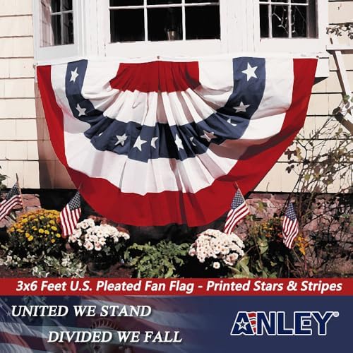 Anley US National Pleated Fan Flag, 3x6 Feet American Bunting Flags Patriotic Stars & Stripes - Sharp Color and Fade Resistant - Canvas Header and Brass Grommets - United States 3 x 6 Feet Half Fan Banner