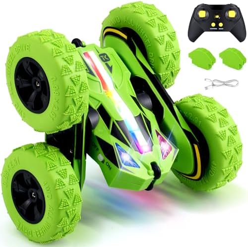 Threeking Remote Control Flip Stunt Car Double Sided Driving Toys Gifts | Durable RC Cars with Breathing Soft Lights for Boys Girls Ages 6-12