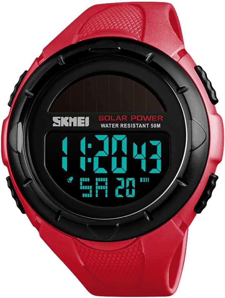MASTOP Solar Powered Energy Watch for Men Military Digital Multifunctional Led Luminous Indication 2 Time Zone 50m Waterproof Watch Reloj Solar para Hombre