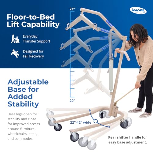 Invacare Hydraulic Patient Lift, Lightweight Transfer Lift Chair with 450 lb Weight Capacity, Bent Mast for Safer Transfers, 6-Point Padded Swivel Bar