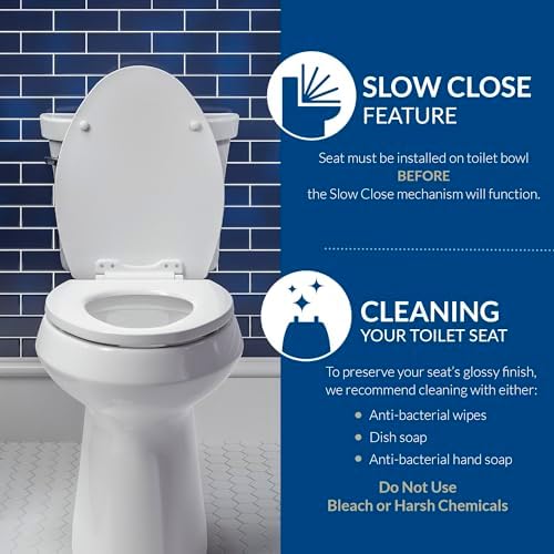 Mayfair Caswell Modern Slow Close Toilet Seat, Durable Plastic, Elongated, White