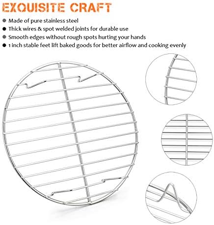 E-far Round Cooking Racks - Size 7½” & 9” & 10½” - Stainless Steel Round Steaming Baking Cooling Rack Set of 3, Multi-Purpose for Canning Air Fryer Pressure Cooker, Dishwasher Safe