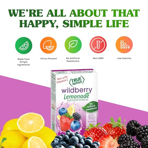 True Lemon Wildberry Lemonade Water Enhancer Drink Mix (12 Pack of 10 Count Boxes), Low Calorie Drink Mix Packets for Water