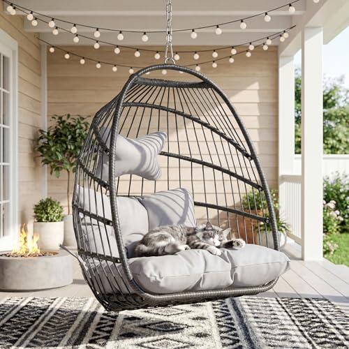 Nicesoul Foldable Space-Saving Hanging Egg Chair No Stand, 350lbs Reinforced Frame with Swing Design, Deep Seat with Thick Cushion