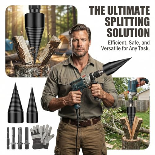 6 Pcs Wood Splitting Drill Bit Set Includes 38mm/45mm Dual Sizes + 4 Adapters, Compatible with Rotary Hammer/Impact Drill/Cordless Drill