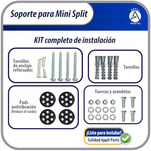 Appli Parts APAB-3160 Mini Split Wall Mounting Bracket, Heavy Duty Outdoor Support Up to 352 lbs. Fit 5000 to 36000 BTU Units, Includes Level Cross Bar, Anti Vibration Pads and Full Installation Kit