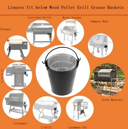 15-Pack Liners & Replacement Traeger HDW152 Drip Grease Bucket for Traeger 20/22/34, Pit Boss, etc Pellets Smoke (Black 15)