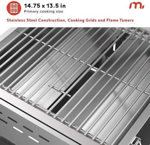 Megamaster Tabletop 2 Burner Gas Grill, Stainless Steel with Foldable Legs