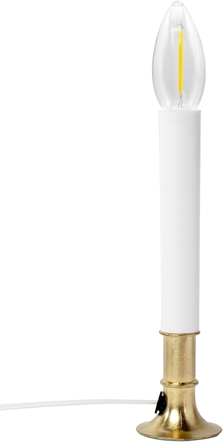 Creative Hobbies Electric Window Candle Lamp with Brass Plated Base, Dusk to Dawn Sensor Turns Candle on in Dark and Off in Light, Ready to Use!