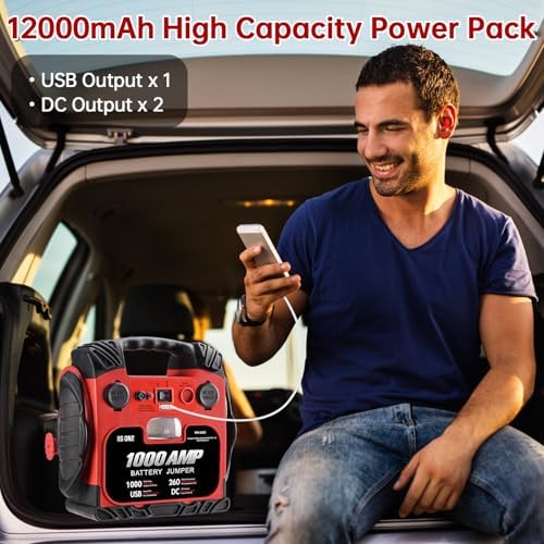 BS ONE 1000 Amp Peak Current Car Jump Stater, 12V Lead Acid Battey Jump Box with 260PSI Air Compressor