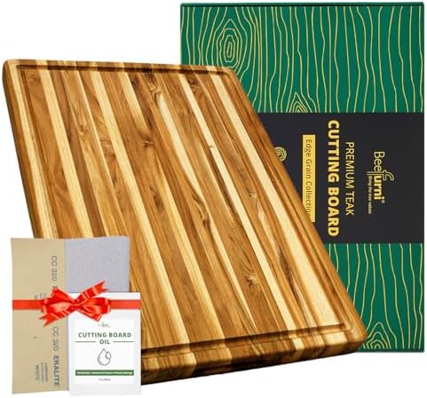 BEEFURNI Teak Wood Cutting Board with Hand Grip (20x15x1.25", M)