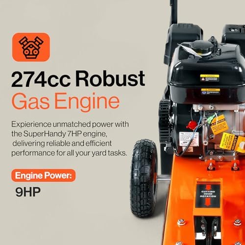 SuperHandy Gas Stump Grinder 9HP Engine - Direct Belt Drive, 12-inch Cutting Performance, 6 Carbide Teeth - Compact & Lightweight