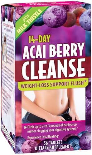 Applied Nutrition 14-Day Acai Berry Cleanse 56 Tablets Pack of 2 | Weight Management Support Flush + Milk Thistle | Bloating & Digestive Support | Cascara Sagrada | 2 X 56 Tablets
