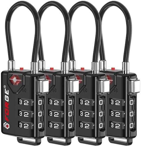 TSA Approved Cable Luggage Locks, Re-settable Combination with Alloy Body